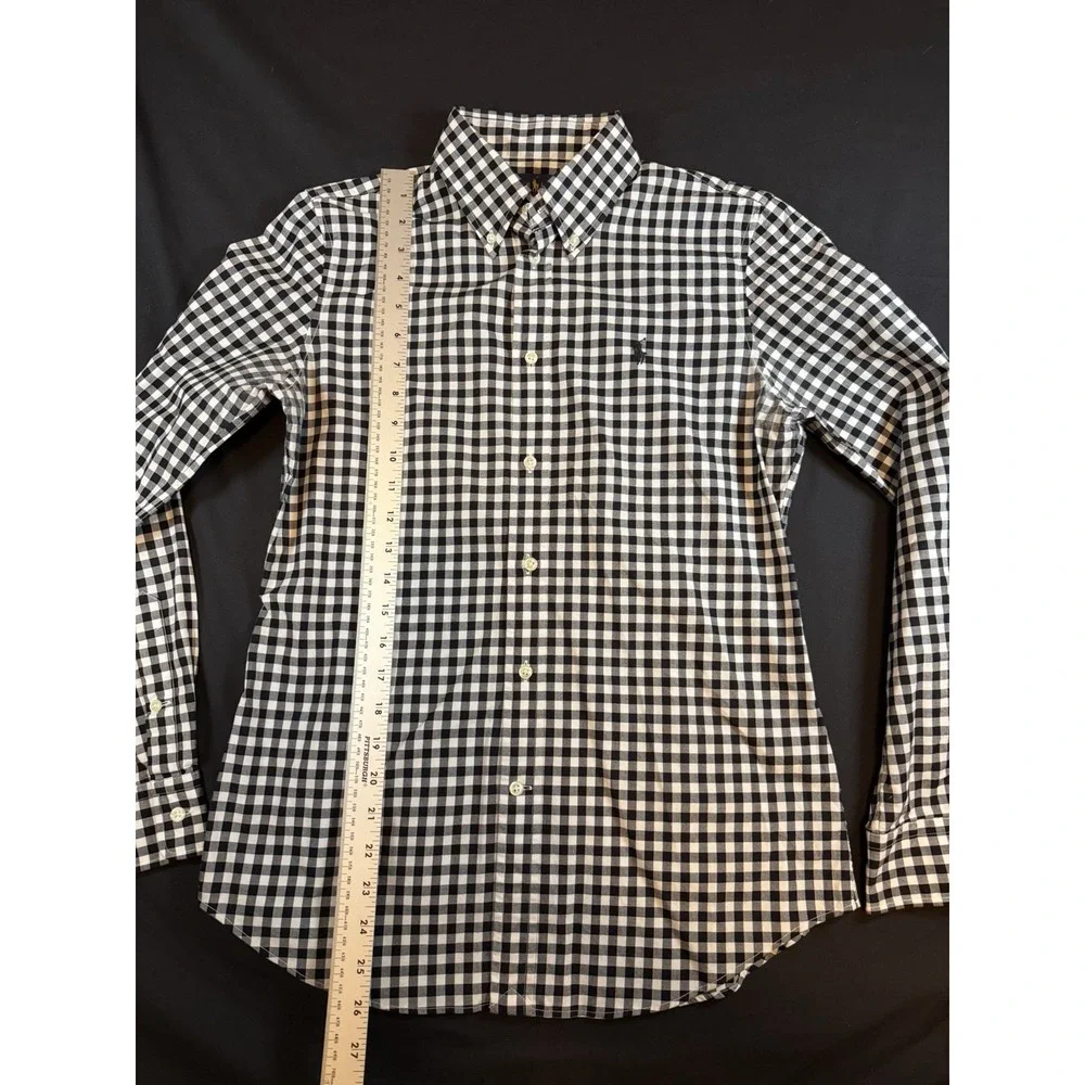 Ralph Lauren Black & White Checkered Boy's LS Dress Shirt, Slim Fit M